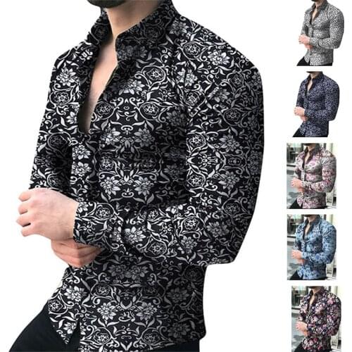Men Shirt Long Sleeve Top Floral Male Blouse Casual Shirts Summer Autumn Shirts hawaiian Men Clothes camisa masculina