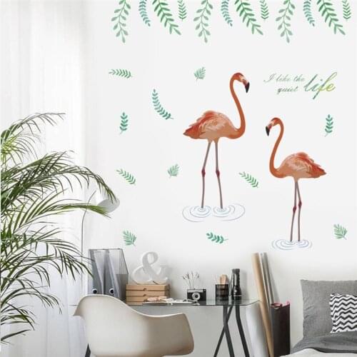 Flamingo Birds Wall Sticker For Living Room Bedroom Decoration Cartoon Animal Mural Art Diy Home Decals Natural Scenery Posters