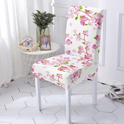 Dining Chair Cover Spandex Elastic Floral Print Tropical Slipcovers Furniture Cover Kitchen Wedding housse de chaise 1/2/4/6PCS