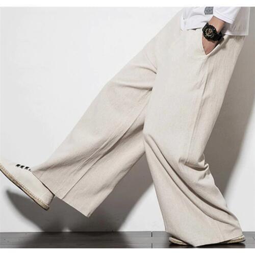 2020 Autumn Plus Size Hip Hop wide leg Pants Men Casual Loose Trousers big size cotton linen pants Joggers M-5XL 6xl 7xl