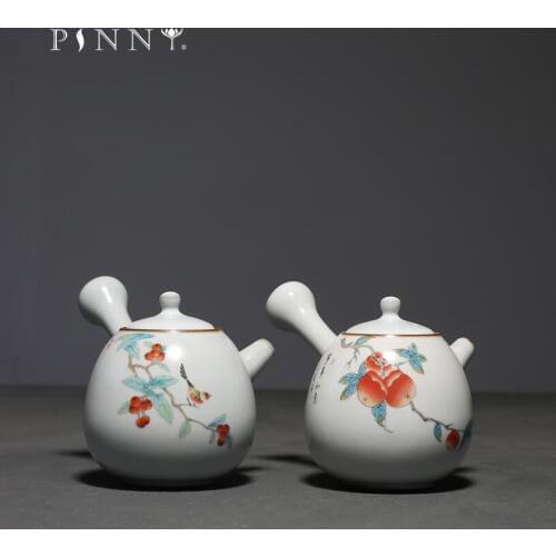 PINNY 220ml Pipa Kung Fu Side Handle Teapot Ceramic Pigmented Tea Pot Drinkware Retro Ruyao Tea Service
