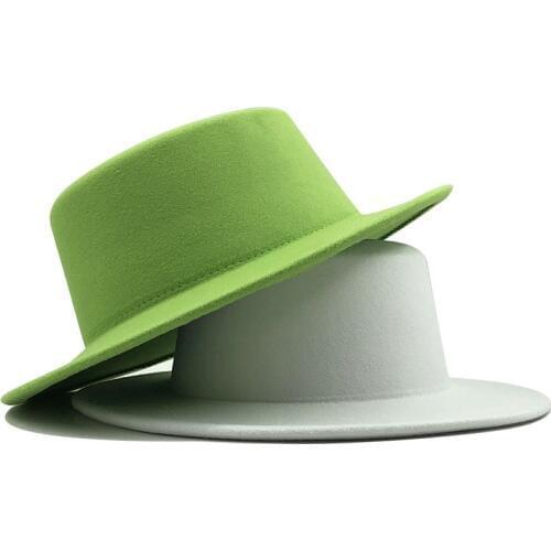 Simple Women Wool Felt Hats White Wide Brim Fedoras for Wedding Party Church Hats Pork Pie Fedora Hat Floppy Derby Triby Hats