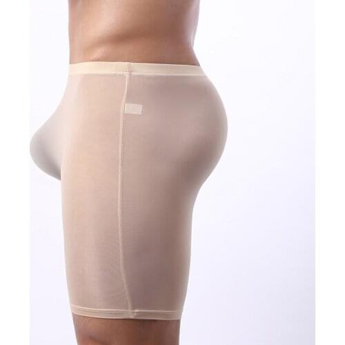 Richkeda Store New 2021 Mens Long Boxer Shorts Underwear Men Sexy U Convex Ice Silk Half-length Boxers Long Leg Underpants Slip
