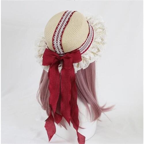 Princess Mori Girl Summer Straw Hats Women Beach Sun Hat Lolita Lace Bow Ribbon Round Flat Tops B1740