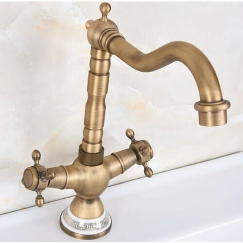Basin Faucets Antique Bathroom Sink Mixer Dual Handle Single Hole WC Bathroom Faucet Brass Hot and Cold Tap Swivel anf603