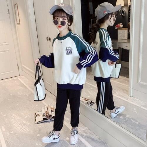 Girls Clothing Suits Sweatshirts +Pants 2021 Stylish Spring Autumn Kids Teenagers Outwear Kids Cotton Tracksuit Sport Suits