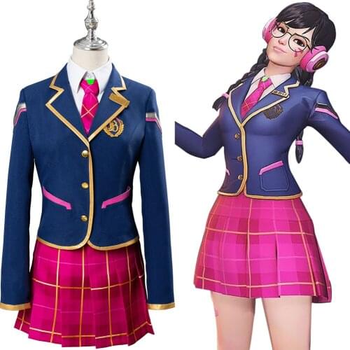 In Stock) OW Hana Song Cosplay D.VA DVA Cosplay Costume Academy Girls Dress School Uniform Outfit Halloween Carnival Costumes