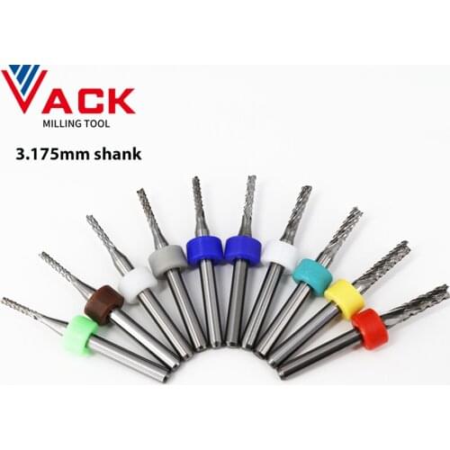 VACK 10pc /lot 3.175mm PCB Drill Bit Set PCB Router Bits Left Spiral PCB Milling Cutter Down Cut Corn End Mill Engraving Bit CNC