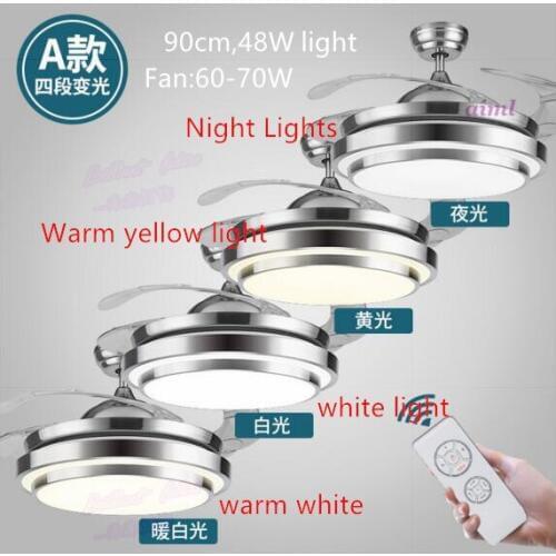 FAN 36/42 INCH 3 Color Changing light Modern LED invisible ceiling fan light remote control ceiling lamp 90/108cm 110v 220v 240v