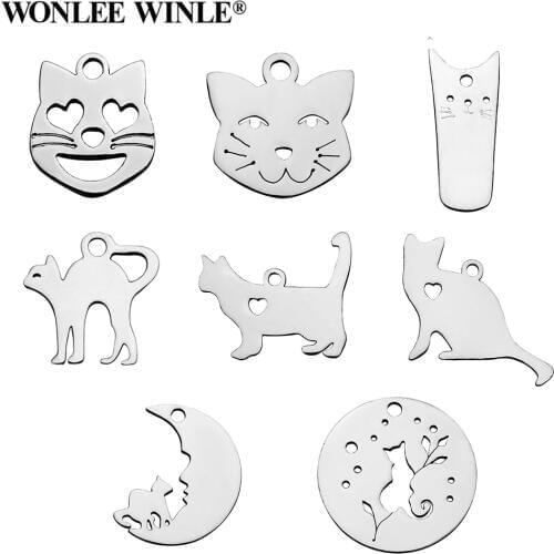 Wonlee Winle DIY Full Polished 316l Stainless Steel Love my Cat Pets Charms Pendants for Bracelet Necklace Jewelry Making