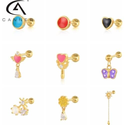 CANNER Geometric Drip Oil Earrings For Women Ear Piercing Stud Earrings Jewelry CZ Huggie Dangle Earrings Pendientes Plata 925