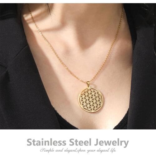 Teamer Vintage Flower of Life Pendant Necklace Stainless Steel Jewelry for Women Sacred Geometry Mandala Collier Accessories