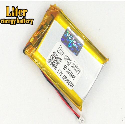 1.25MM 2pin connector 3.7v 103448 2000mah Rechargeable Li Polymer Battery e-books GPS PDA MP3 MP4 MP5 small toys LiPo Battery