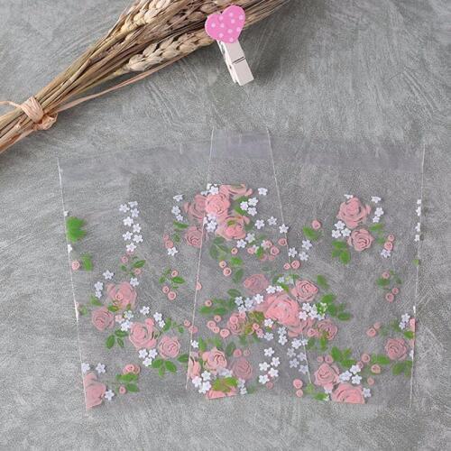 100 pcs Clear Roses Candy Cookie Baking Packaging, OPP Self-adhesive Plastic Bag for Gift Jewelry Accessories