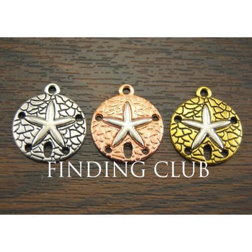 12 pcs Zinc Alloy Metal 3 Colors Sand dollar Charm DIY Metal Bracelet Necklace Jewelry Findings A1120/1121/1122