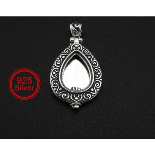 12x16MM Pear Bezel Photo Locket Solid 925 Sterling Silver Antqiued Keepsake Memorial Pendant Charm DIY Necklace Supplies 1192005