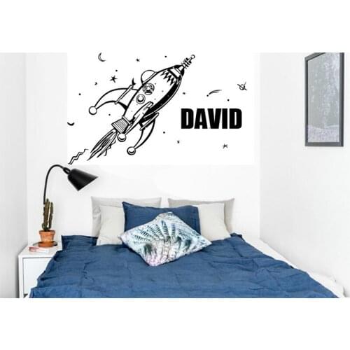 3 sizes Free Shipping New style ROCKET wall sticker space boys bedroom stickers art vinyl Personalised kids name stars decal