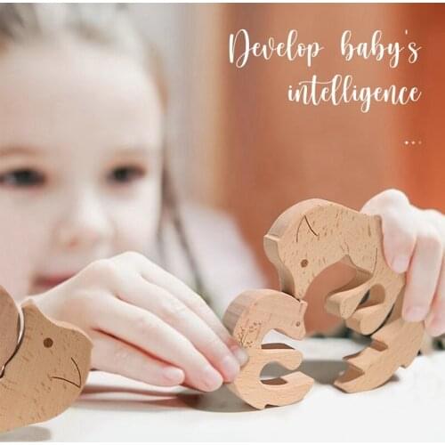 Baby Wooden Building Blocks Toy Stitchable Maple Animal Model Toys Cute Elephant Kangaroo Baby Gifts Childrens Educational Toys