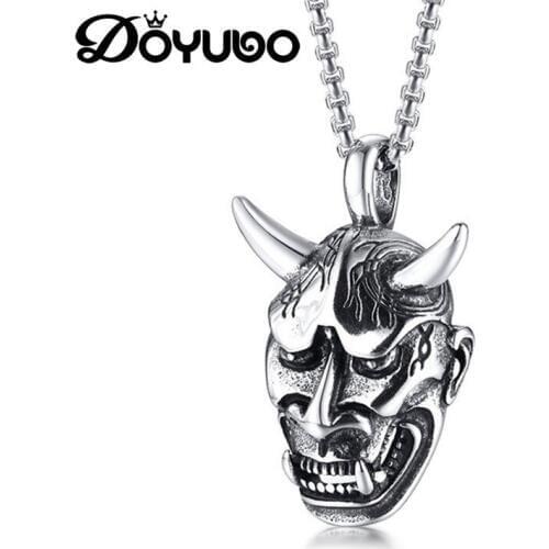 DOYUBO New Arrival Mens Vintage Stainless Steel Ox Horns Pendant Necklace Punk Design Devil Charms Chains Accessories DC243