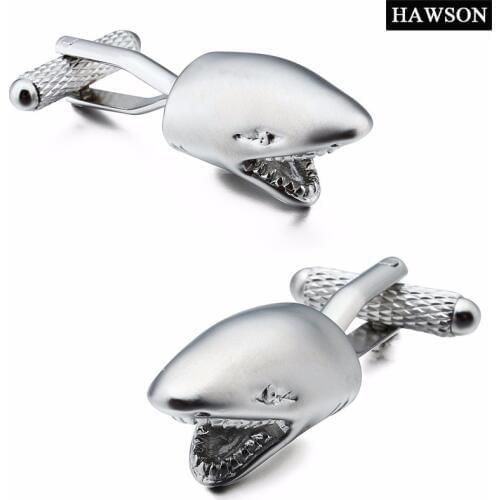 HAWSON Stylish Shark Head Cufflinks Matte Imitation Rhodium Cuff Links for Mens French Cuffs/Shirts Accessory