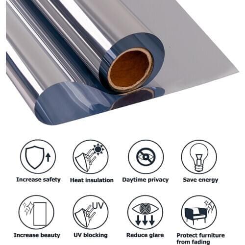 Sunice Silver One Way Mirrored Window Film Reflective Solar Tint Home Commercial Building Glass Sticke Privacy Protection Film