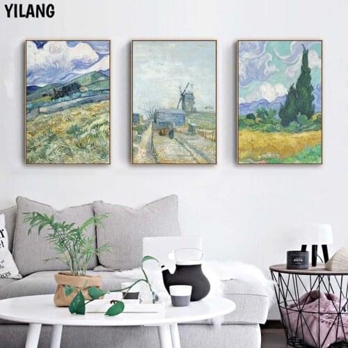 Van Gogh Wheat Field Landscape Canvas Painting Green Ldyllic Scenery Wall Art Posters Famous Oil Painting For Living Room Decor