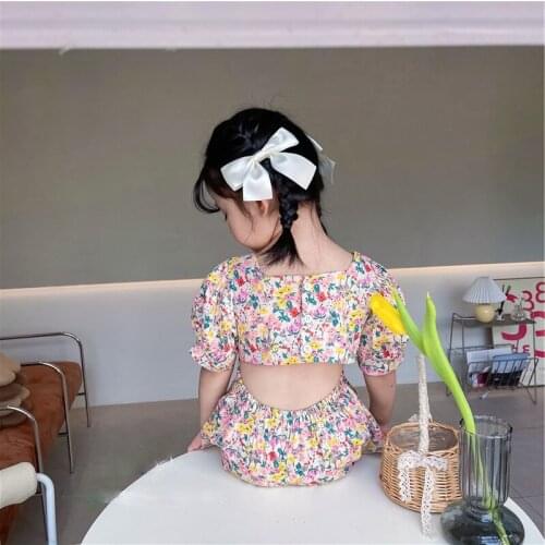 Summer girls fashion backless floral dress 2021 baby girl puff sleeve princess casual dresses