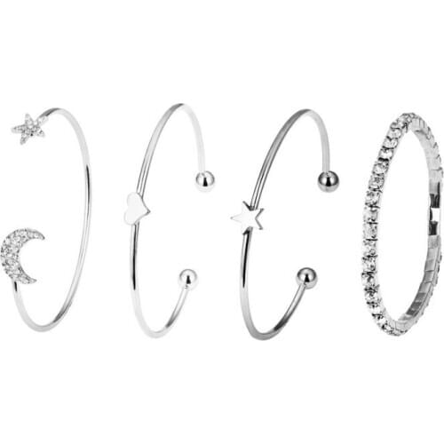 Cross border hot selling jewelry simple fashion star moon inlaid with smooth peach heart Star Bracelet four piece set of