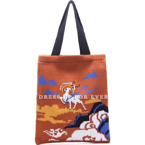 Fashion Retro Knitting Chic Tote Shoulder Large Womens Bags Crochet Woolen Open Shopper Top-Handle Bag Female Daily Handbag