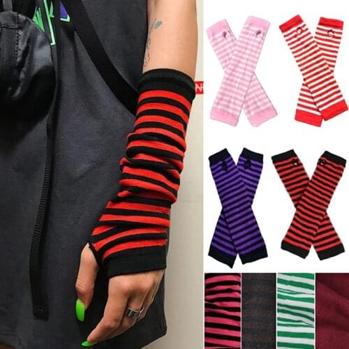 Fashion Striped Elbow Gloves Warmer Knitted Long Fingerless Gloves Elbow Mittens Christmas Accessories Cosplay Gloves Gift