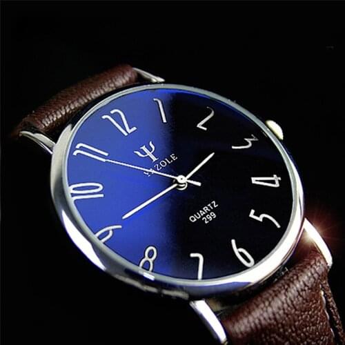 YAZOLE Fashion Casual Watch Men Watch Luxury Blue Glass Mens Watch Mens Leather Watches Clock saat relogio masculino reloj
