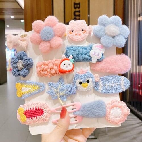 Fashion 8pcs Autumn Winter Women Girls Hairpin Korean Plush Hairpin Female Cute Lamb Hair Clip Bangs Side Clip Top Clip Gift