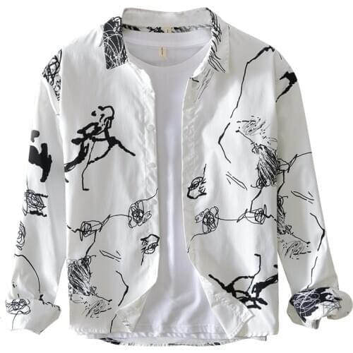 Printed Men Shirt Fashion Long Sleeve 2020 Brand Casual Japanese Style Chic Hawaiian Shirts Men Lapel Streetwear Camisa