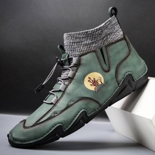 New Outdoor Handmade Boots Men Soft High Top Casual Work Shoes Brand Fashion Autumn Winter Men Boots Big Size 38-48 Ankle Botas