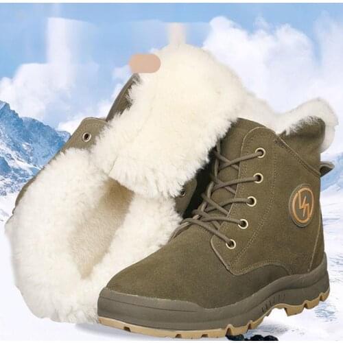 Men Winter Boots 2021 Genuine Leather Shoes Men Snow Boots Mens Thickened Warm Wool Boots Anti-skid Winter Shoes