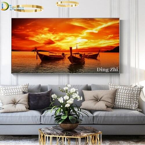 Home Decor Full Square Round Drill 5D Diamond Painting Kits Sea Sunset Diamond Embroidery Cross Stitch Mosaic Natural Scenery