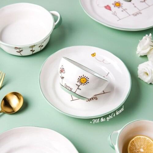 2021 New Japanese-style Cutlery Dishes Set Home Ceramic Rice Soup Bowl Salad Creative Personality Household Fish Dish Plate