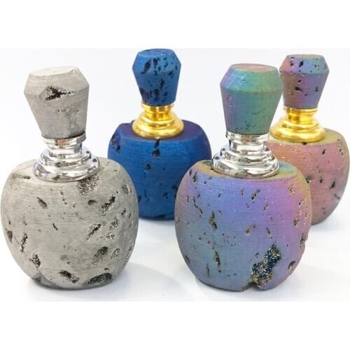 DesK top perfume bottles Large Natural Gems stone Healing Crystal Quartz druzy Perfume Bottle Chakra Healing Crystal drusy