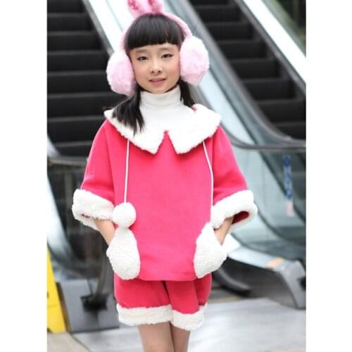 Autumn Winter Sweet Girls Shorts Suits 4 5 years 2 pieces Woolen Fur Decoration Kids Clothing Sets
