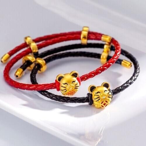 24K Yellow Gold Coin Mouse Pendant 3D Craft with Leather Bracelet GUARANTEED 24KT GOLD