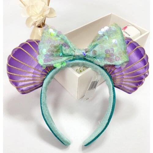 Disney Bow Hair Mikey Mouse Hair Band mermaid headband gifts Plush Big Sequin EARS COSTUME Headband Cosplay Plush Adult Kids