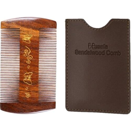 Black Gold Sandalwood Beard Comb Green Sandalwood Comb Grate Double-sided Engraving & Carving Craft Natural Portable Small Comb