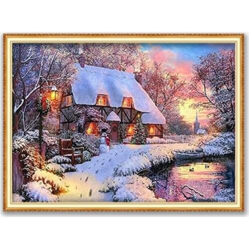 Christmas Village DIY 11CT Cross Stitch Embroidery Kits Craft Needlework Set Printed Canvas Cotton Thread Home Decoration Sell
