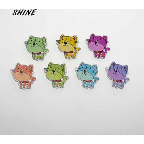 SHINE 12PCs Wooden Sewing Buttons Scrapbooking Cat shape 2 Holes 24X24mm Costura Botones Decorate W10006