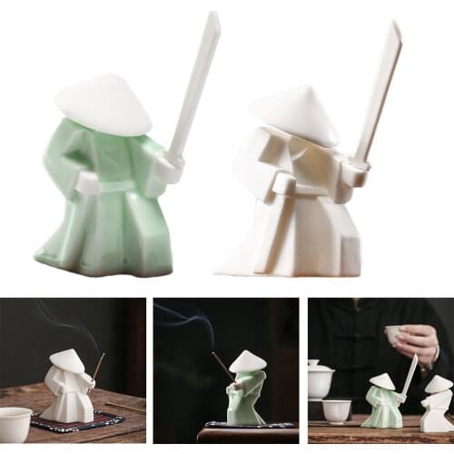 Samurai Knight Statue Incense Burner Stick Holder Ceramic Censer Incense Frame DIY Home Fragrance Desktop Decoration Gift