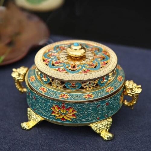Creative Colored Enamel Lotus Incense Burner 4-Foot Metal Painted Incense Holder Base Coil Censer Home Decor Handicrafts