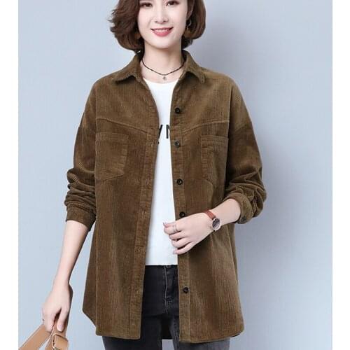 Spring Autumn Corduroy Shirts Womens Casual Loose Coats Female Single-breasted Shirts Coats Tops Women Solid Trench Coats M-3XL