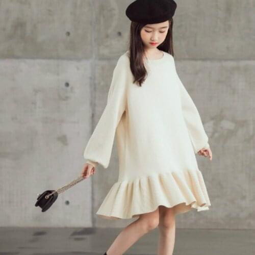 6Y To 16Y Kids And Teen Girls Cute Knitted Dress Fall Winter 2020 New Ruffled Princess Dress Brief Casual Children Dress, #9186