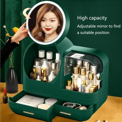 New Cosmetic Storage Box LED light Internal Fan Makeup Box Household Drawer Type Skin Care Product Storage Organizer Box