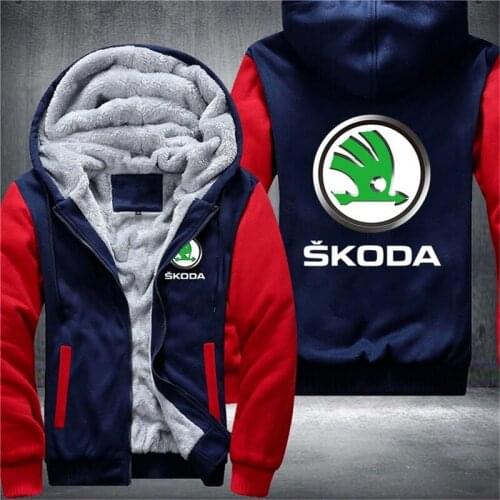 Winter Skoda Print Car Logo Hoodies Harajuku Zipper Thicken Fleece Jacket Sport College Male Cotton Mans Casual Coat Warm Tops